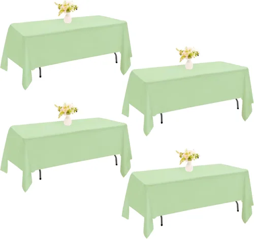 Miniatura 49 de Paquete de 4 manteles rectangulares de poliéster lavables de 60 x 102 pulgadas, color blanco, para mesas de comedor, bodas, bufés, fiestas