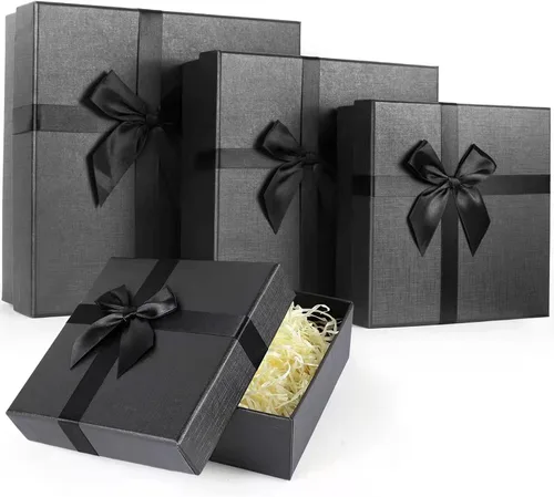 Eerbaier Cajas de regalo negras para regalos, juego de 4 cajas de regalo anidables con tapas, caja de regalo de lujo para Navidad, vacaciones,