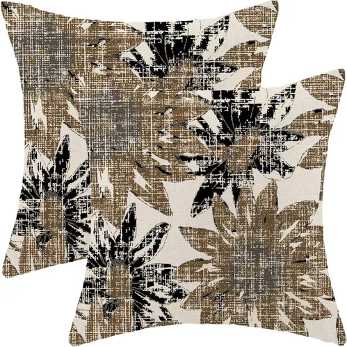 BETGINY Juego de 2 fundas de almohada florales vintage de 16 x 16 pulgadas, fundas de almohada decorativas de flores de girasol retro negro y marrón