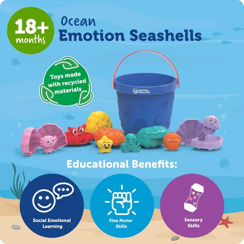 Miniatura 6 de Learning Resources Ocean Emotions Seashells, figuras de animales del océano, juego de playa, juguetes de arena, juguetes sensoriales, cubo