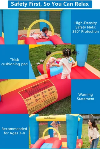 Miniatura 4 de Casa inflable de rebote fácil de instalar con tobogán acuático para niños, incluye soplador de aire, tela Oxford duradera, gorila para interiores