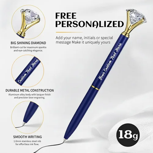 Miniatura 3 de Personalizado 20 Piezas Big Diamond Pen Rhinestones Crystal Metal Bolígrafo Promocional Tinta Negra