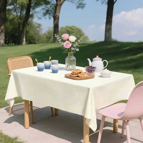 Miniatura 5 de Paquete de 2 Manteles de Plástico Beige Desechables Cubiertas de Mesa Mantel Rectangular Beige para Fiesta Baby Shower Boda Cumpleaños Mantel