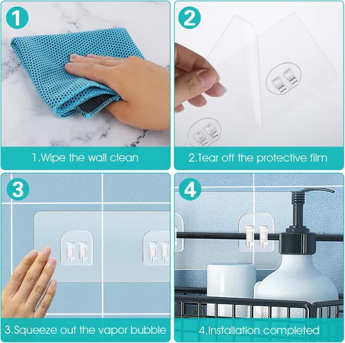Miniatura 4 de COMNICO Paquete de 4 ganchos adhesivos de repuesto para regadera, adhesivo autoadhesivo fuerte, sin perforaciones, ganchos colgantes impermeables