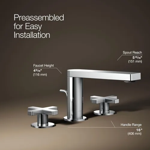 Miniatura 3 de Kohler 73060-3-CP Composed Grifo de lavabo de baño con asas cruzadas, 1.2 gpm, cromo pulido