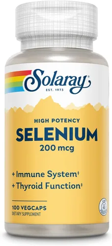 SOLARAY Cápsulas de selenio de 200 mcg, suplemento de selenio rico en antioxidantes para mujeres y hombres, soporte tiroideo de alta potencia,