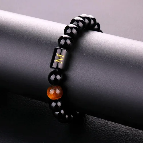 Miniatura 67 de SUMMER LOVE Regalos para el Día del Padre, pulsera con inicial de piedra de ónix negro de 0.394 pulgadas para hombres, pulsera de cuerda trenzada