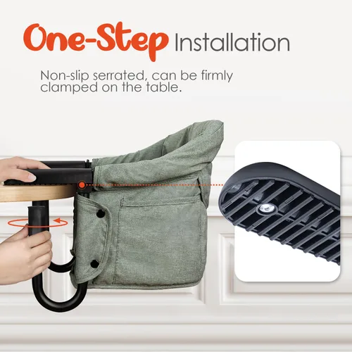 Miniatura 2 de Silla alta de gancho, portátil y plegable para bebés de 6 a 36 meses, uso familiar y de viaje, con bolsa de transporte (verde salvia)