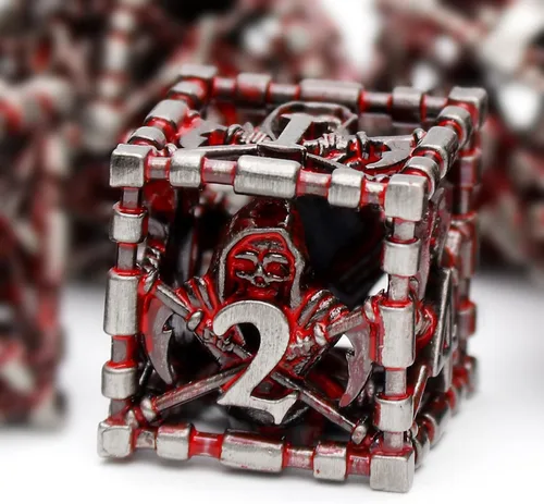 Miniatura 22 de D&D Dice, Dungeons and Dragons Dice HNCCESG Juego de dados de metal poliédricos huecos para juegos de mesa RPG MTG (Dragon Silver Blood Spot)