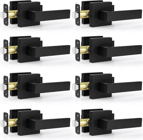 Miniatura 19 de Estmoon Paquete de 2 palancas de puerta de paso, pomos de puerta negros mate, manijas de puerta cuadradas para interiores, palancas resistentes sin