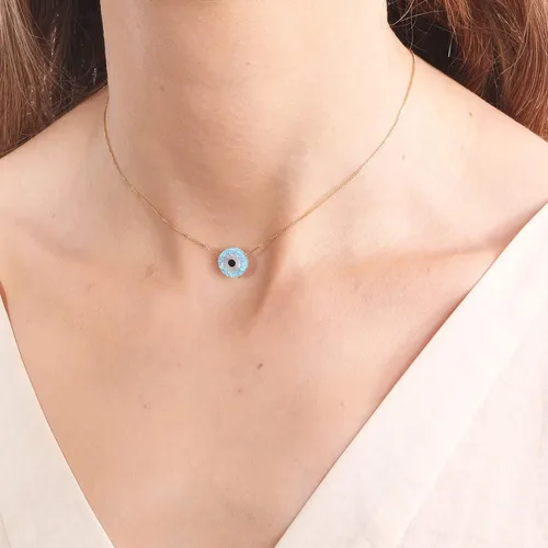 Miniatura 6 de Blue Opal Evil Eye Necklace,10mm created Opal,14k gold filled chain length 16 inch+ extension