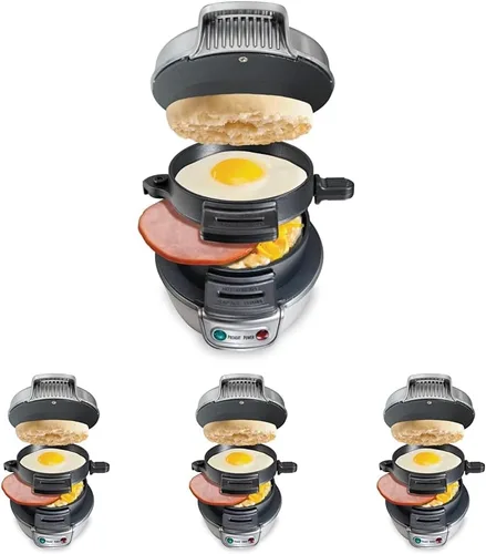 Miniatura 11 de Hamilton Beach Máquina para Sándwiches de Desayuno con Anillo para Cocinar Huevos, Ingredientes Personalizables, Perfecto para Muffins Ingleses