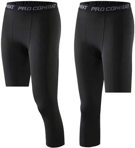 Miniatura 41 de Pantalones de compresión para hombre, mallas de compresión de una pierna para baloncesto, capri 3/4, leggings atléticos, capa base de secado fresco