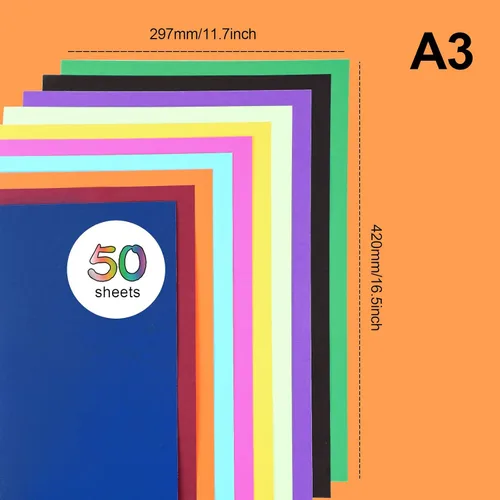 Miniatura 3 de Tablero de póster, 50 hojas IMAGE 10 colores surtidos tamaño A3, tablero de ferrocarril, 11.7 16.5 pulgadas, tablero gráfico en blanco para arte