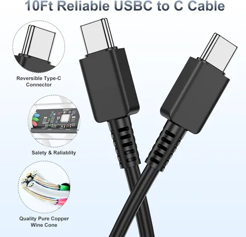 Miniatura 4 de Paquete de 2 cargadores súper rápidos de 45 W tipo C de 10 pies, USB C de carga de pared y cable largo de cargador de teléfono Android para Samsung