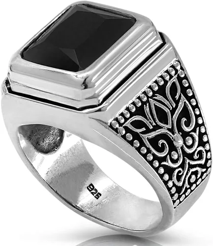Miniatura 4 de Juego de anillos de plata de ley 925 maciza con piedra de ónix negro
