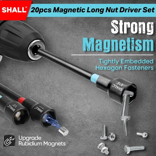Miniatura 3 de SHALL Juego de 20 piezas de destornilladores magnéticos, destornilladores de 6" de largo para taladro de impacto, destornillador de tuerca de 1/4