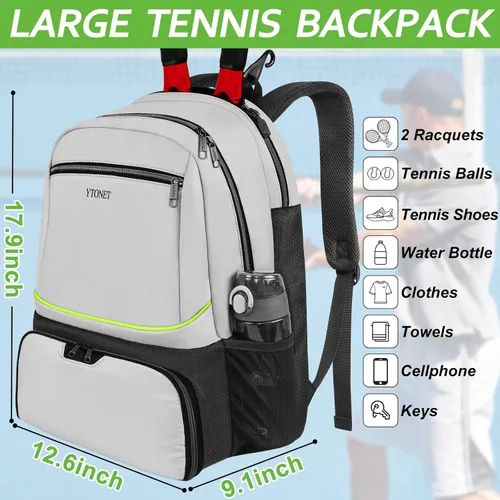 Miniatura 3 de Ytonet Tennis Bag Tennis Backpack for Women Men 2 Rackets with Insulated Pocket Ventilated Shoe Compartment Gris