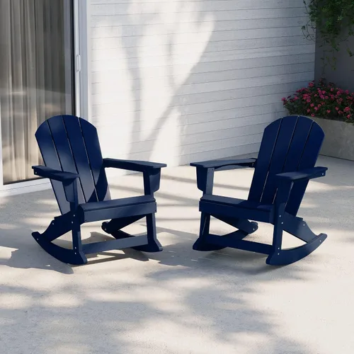 Miniatura 211 de WestinTrends Silla mecedora Malibu de poliéster para exterior/patio Adirondack, Negra