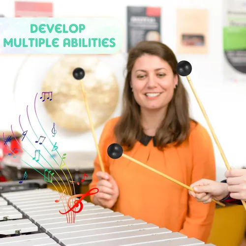 Miniatura 7 de Boao 6 piezas de mazo de goma de percusión xilófono de palitos de glockenspiel, palitos de tambor con mango de madera, mazo de goma, kit