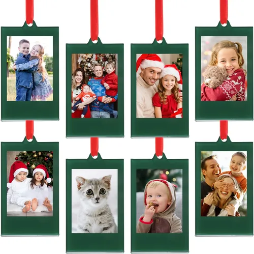 Miniatura 25 de UNIQOOO 8 adornos de marcos de fotos de acrílico negro de Navidad para mostrar fotografías, 2.5 x 2.5 pulgadas decoración colgante festiva, marcos