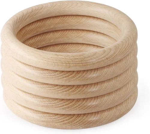 Miniatura 12 de FoDau770 5 anillos de madera de haya natural, anillos de madera maciza sin terminar, círculos de madera resistente, círculos de macramé