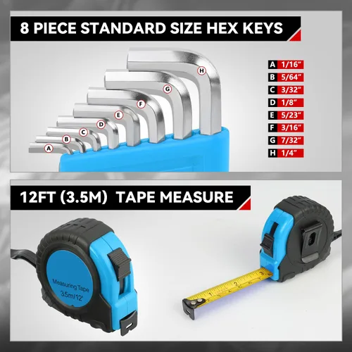Miniatura 6 de Auto Dynasty Kit de herramientas para el hogar de 39 piezas, juegos de herramientas manuales básicas para el hogar con destornilladores, Azul