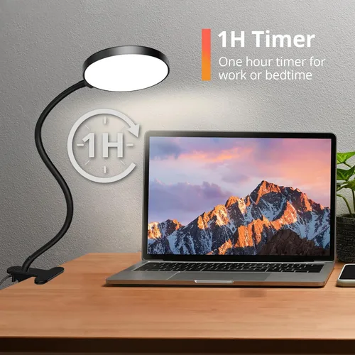 Miniatura 4 de iFalarila Luz de lectura con control remoto, lámpara de escritorio LED con clip [temporizador de 1 hora y luz nocturna] RA>95 regulable cuello