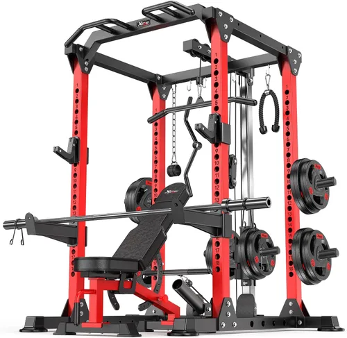 Miniatura 16 de Power Rack Power Cage Rack multifunción para sentadillas con sistema cruzado de cable seleccionable más accesorio de entrenamiento para garaje