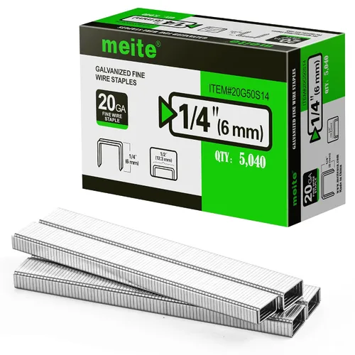 Miniatura 10 de meite Grapas de tapicería galvanizadas de calibre 20, corona de 1/2 pulgada (0.484 in) con longitud de 1/2 pulgada, resistente para construcción