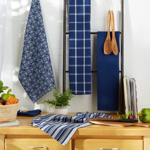Miniatura 7 de DII Juego de cocina variado tejido, toalla de cocina, 18 x 28 pulgadas, paño de cocina, 13 x 13 pulgadas, azul náutico, 5 piezas Nautical Blue