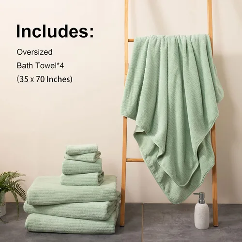 Miniatura 5 de Mistyrose Toalla de diseño acanalado (verde, toallas de baño de 4 piezas)
