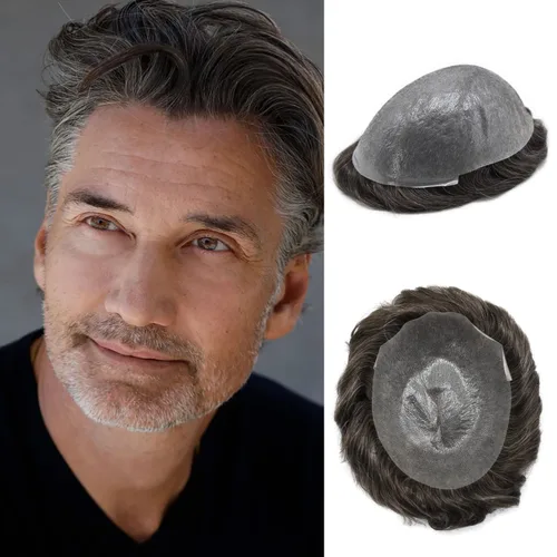 Miniatura 24 de Toupee Hair for Men Hair Piece 0.002 in Ultra Thin Skin Mens Toupee Sistema de reemplazo de cabello humano para hombres, prótesis capilar