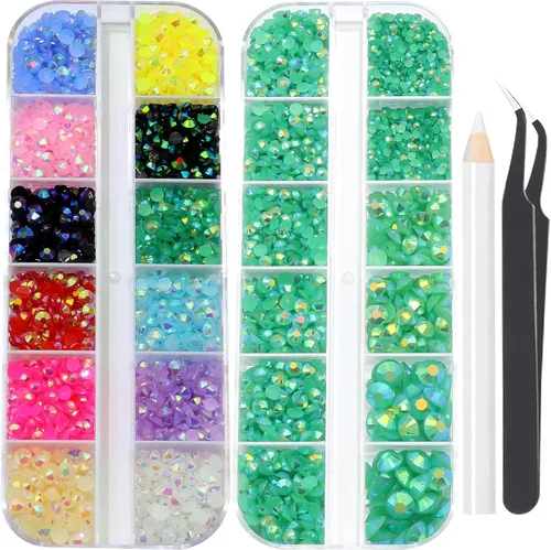 Miniatura 15 de 3520 diamantes de imitación de uñas color dorado champán para uñas, multiformas con parte trasera plana, diamantes de imitación redondos