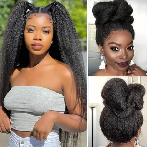 Miniatura 12 de Kinky Straight Wig Yaki Straight Human Hair Wig 14 Inch Brazilian KinkyStraight Human Hair Wig 180 Density 13x4 Lace Front Wig Human Hair Kinky