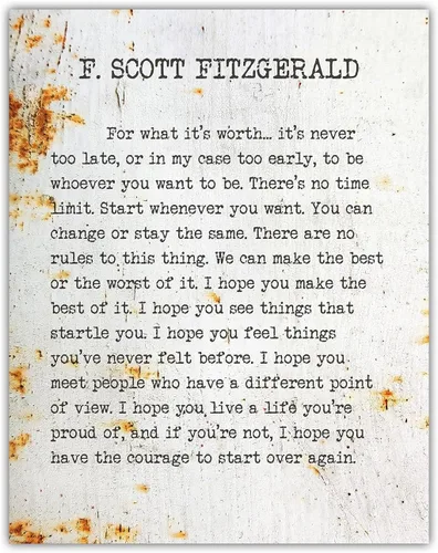 Miniatura 23 de F. Scott Fitzgerald - Por lo que vale la pena - Fondo de aspecto metálico - Impresión de página de libro de tipografía sin marco de 11x14 - Gran