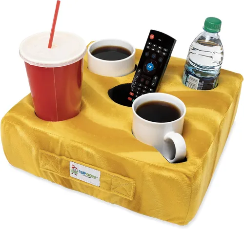 Almohada de lujo acogedora (amarillo) como se ve en la televisión: el mejor portavasos del mundo. Mantén tus bebidas cerca y evita derrames.