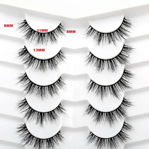 Miniatura 266 de Pooplunch - Pestañas postizas finas de visón sintético, estilo ojo de gato, naturales, cruzadas, tipo racimo, efecto 8D de volumen, tiras