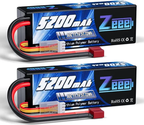 Zeee 3S 5200mAh Lipo Batería 11.1V 80C Hardcase Batería con conector T para RC Car Barco, Camión, Helicóptero, Avión Racing Modelos (2 unidades)