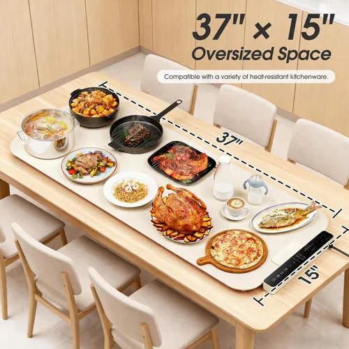Miniatura 5 de Vabaso Tapete de calentamiento de alimentos extra grande con aplicación, ajuste de temperatura y temporizador de 37 x 15 pulgadas, se calienta en 5