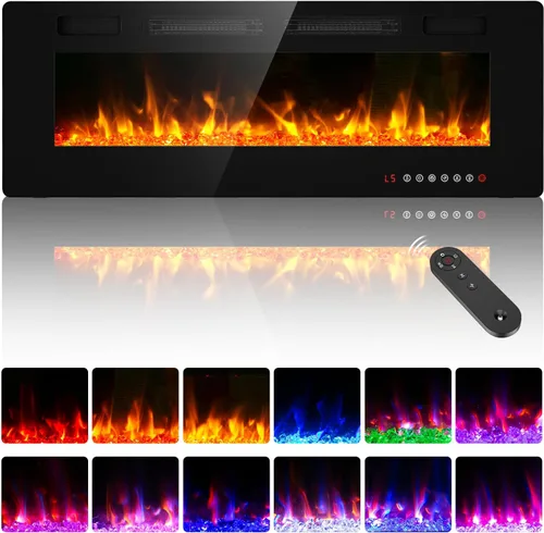 Chimenea eléctrica ultrafina de 50 pulgadas, montada en la pared e independiente, inserto de chimenea LED, chimenea de pared para sala de