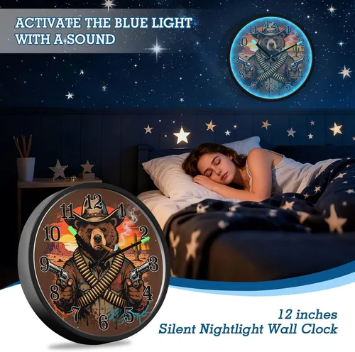 Miniatura 7 de Silent Non-Ticking Battery Operated Clock Luminous Voice-Activated Clocks Sunset Cowboy Beer Retro 12 Inch for Office, Home, Bathroom, Kitchen