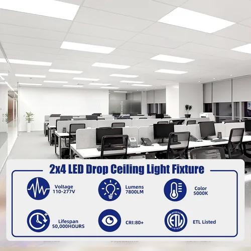Miniatura 3 de WYZM Paquete de 4 luces LED de panel plano de 2 x 4, panel de luz LED de 2 pies por 4 pies, accesorio de iluminación de techo, 7800 lúmenes, 5000 K