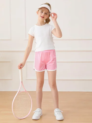 Miniatura 3 de Resinta Paquete de 5 pantalones cortos deportivos para niñas, pantalones cortos deportivos de fútbol para niños, de secado rápido, para gimnasio