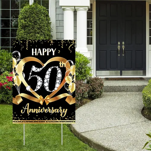 Miniatura 7 de Letrero de 50 aniversario para patio, decoración al aire libre, dorado, 50 aniversario de boda, letrero de césped con estacas para suministros