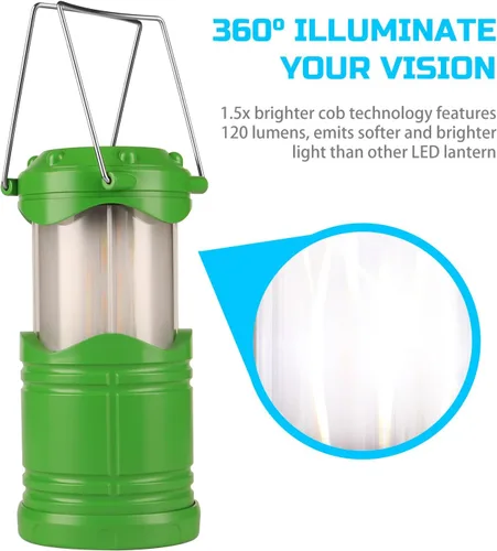 Miniatura 8 de Lichamp Paquete de 4 linternas LED para campamento, velas plegables sin llama, velas de té, luces de campamento portátiles a batería, kit de Verde