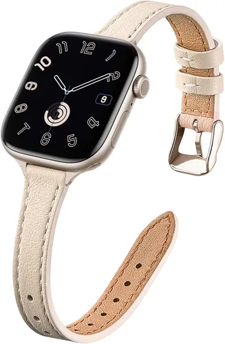 Miniatura 27 de STIROLL - Correa delgada de cuero para reloj inteligente, compatible con Apple Watch de 38, 40, 41, 42, 44, 45 y 49 mm, correa de cuero de grano