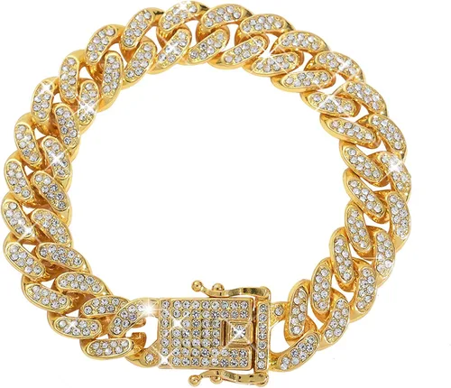 Honsny Cadena de eslabones cubanos para hombres y mujeres de 0.512in, pulsera de eslabones cubanos helados para hombres, niños y niñas, collar de