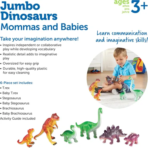 Miniatura 6 de Learning Resources Dinosaurios gigantes, mamás y bebés, juguetes de dinosaurios para niños, figuras de dinosaurios grandes, figuras para niños