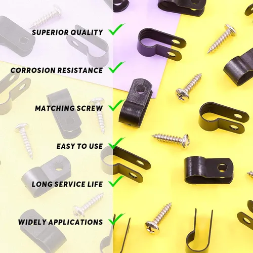 Miniatura 6 de Swpeet Paquete de 60 clips de cable tipo R de nailon negro de 5/16 pulgadas, clips de sujeción de cable de montaje de tornillo de nailon con 60